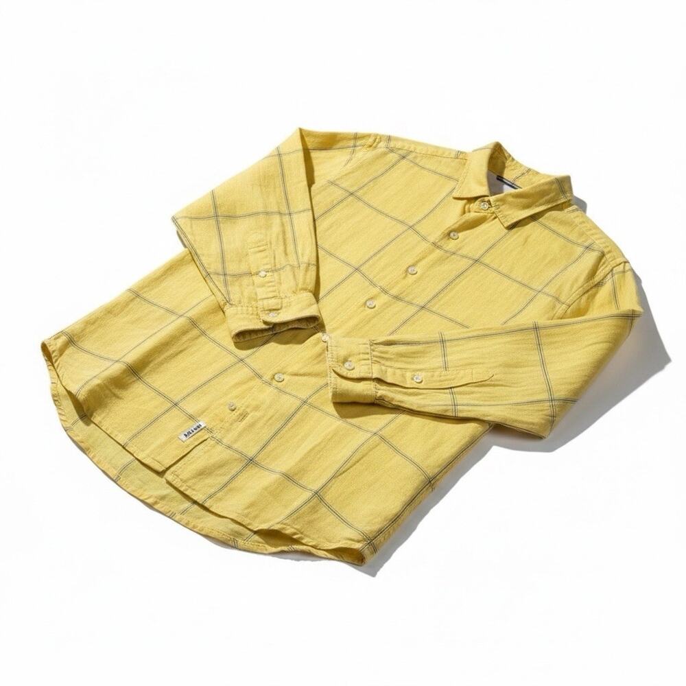 Tommy Bahama Relax Men Large Yellow checked 100% linen Button down Casual Shirts - Picture 2 of 14
